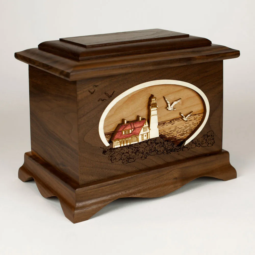 Portland Head Lighthouse Cremation Urn with Wood Art Inlay