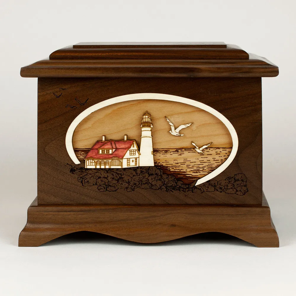 Portland Head Lighthouse Cremation Urn with Wood Art Inlay