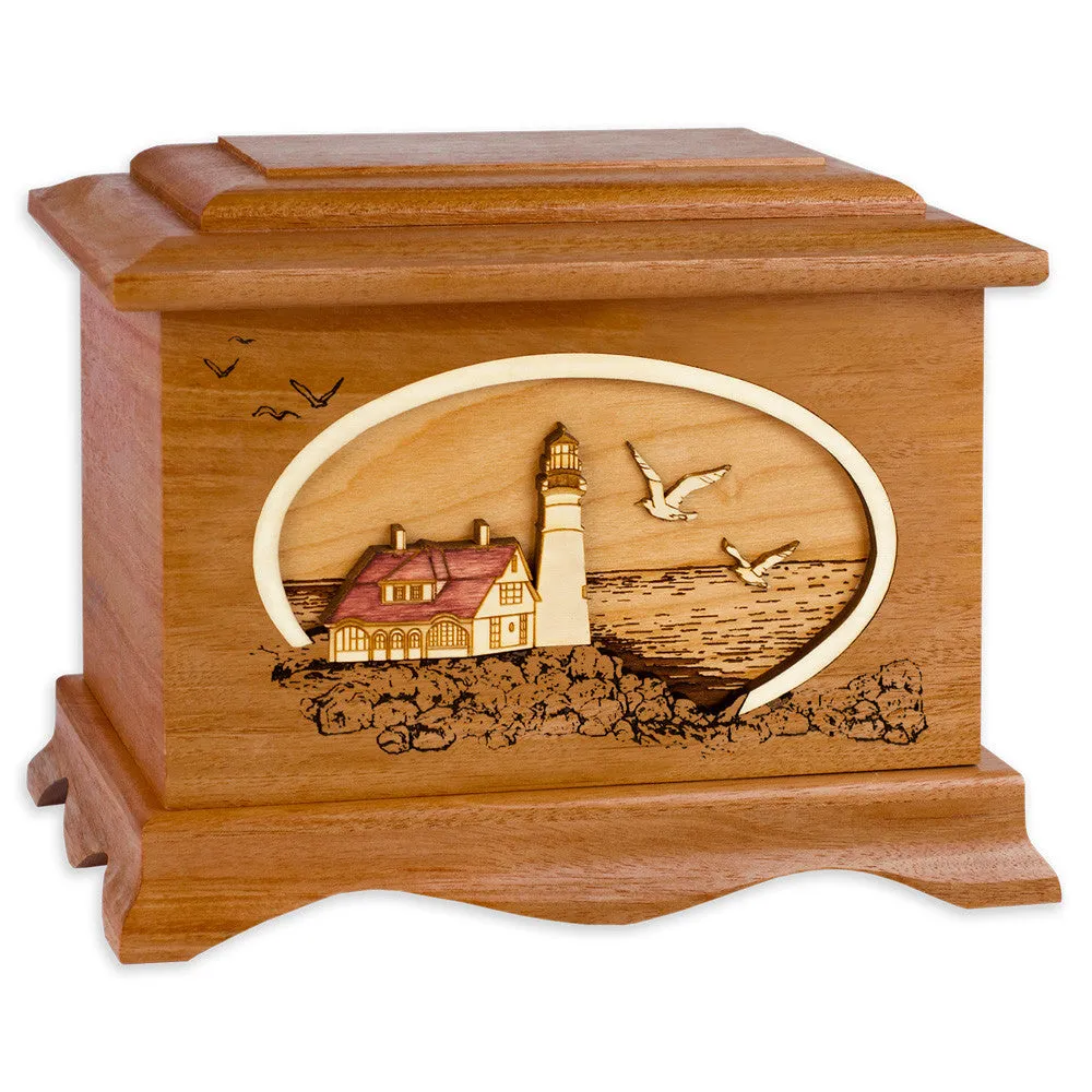 Portland Head Lighthouse Cremation Urn with Wood Art Inlay