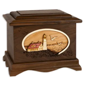 Portland Head Lighthouse Cremation Urn with Wood Art Inlay