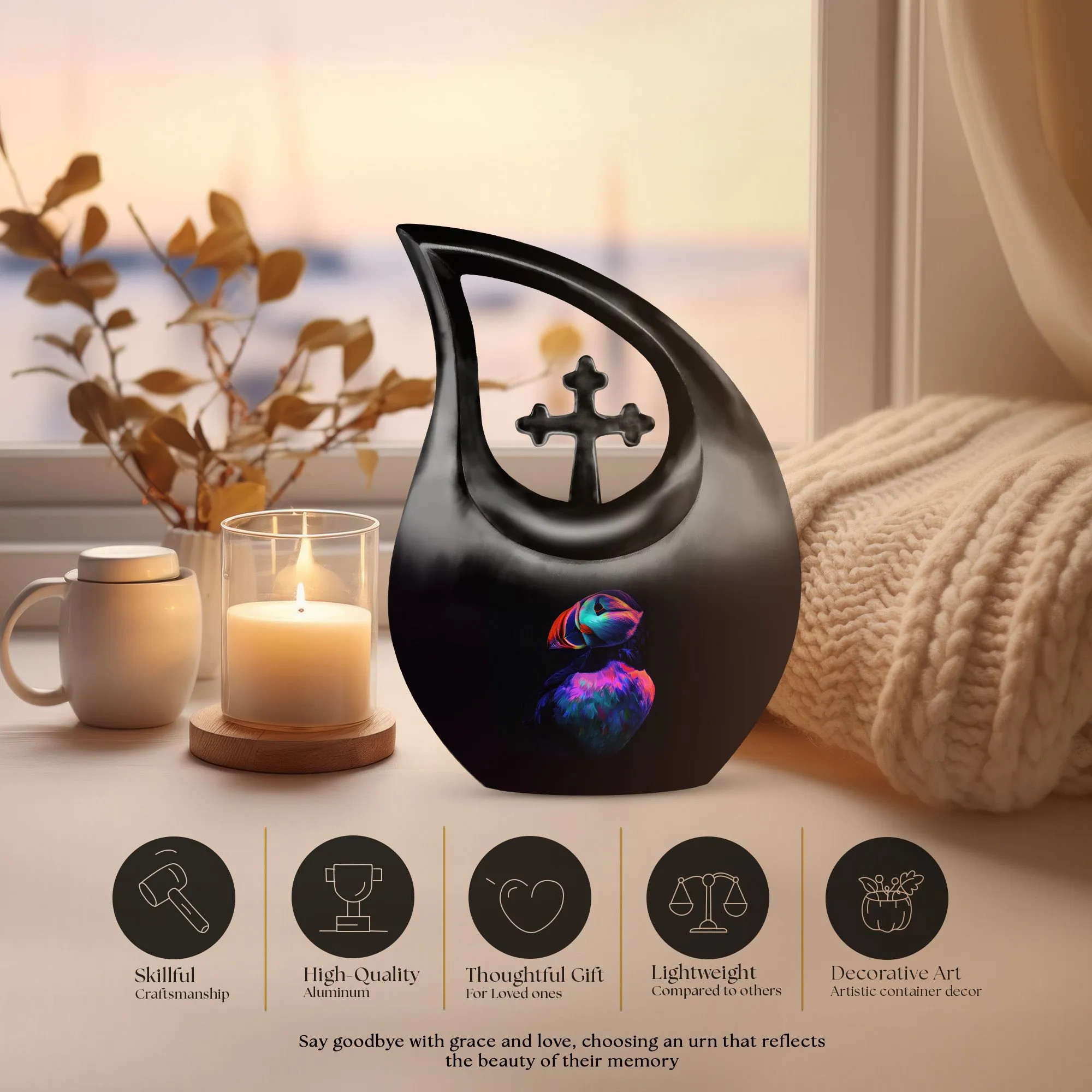 Puffin Bird Urn -  Container For Cremated Adult Human Ashes