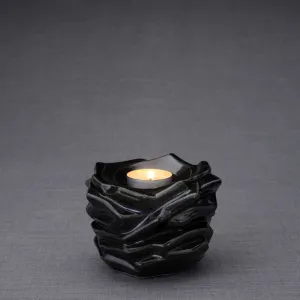 Radiance Tealight Candle Ceramic Keepsake Urn in Black Gloss - 24 Cubic Inches
