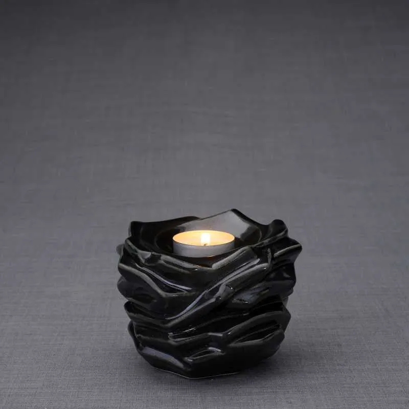 Radiance Tealight Candle Ceramic Keepsake Urn in Black Gloss - 24 Cubic Inches