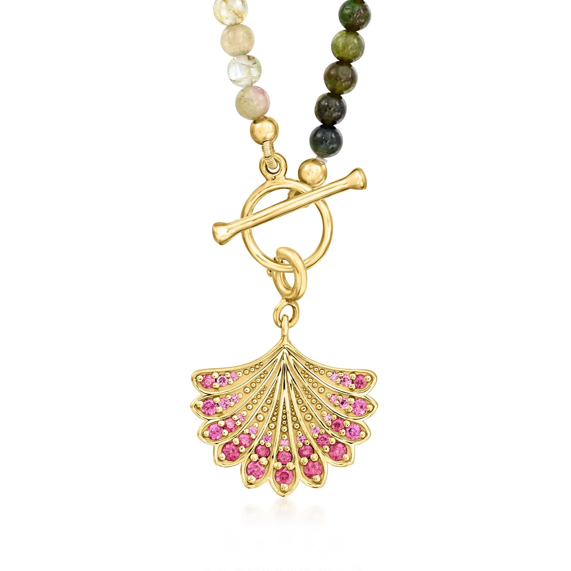 Ross-Simons Multicolored Tourmaline Bead Charm-Compatible Toggle Necklace in 18kt Gold Over Sterling