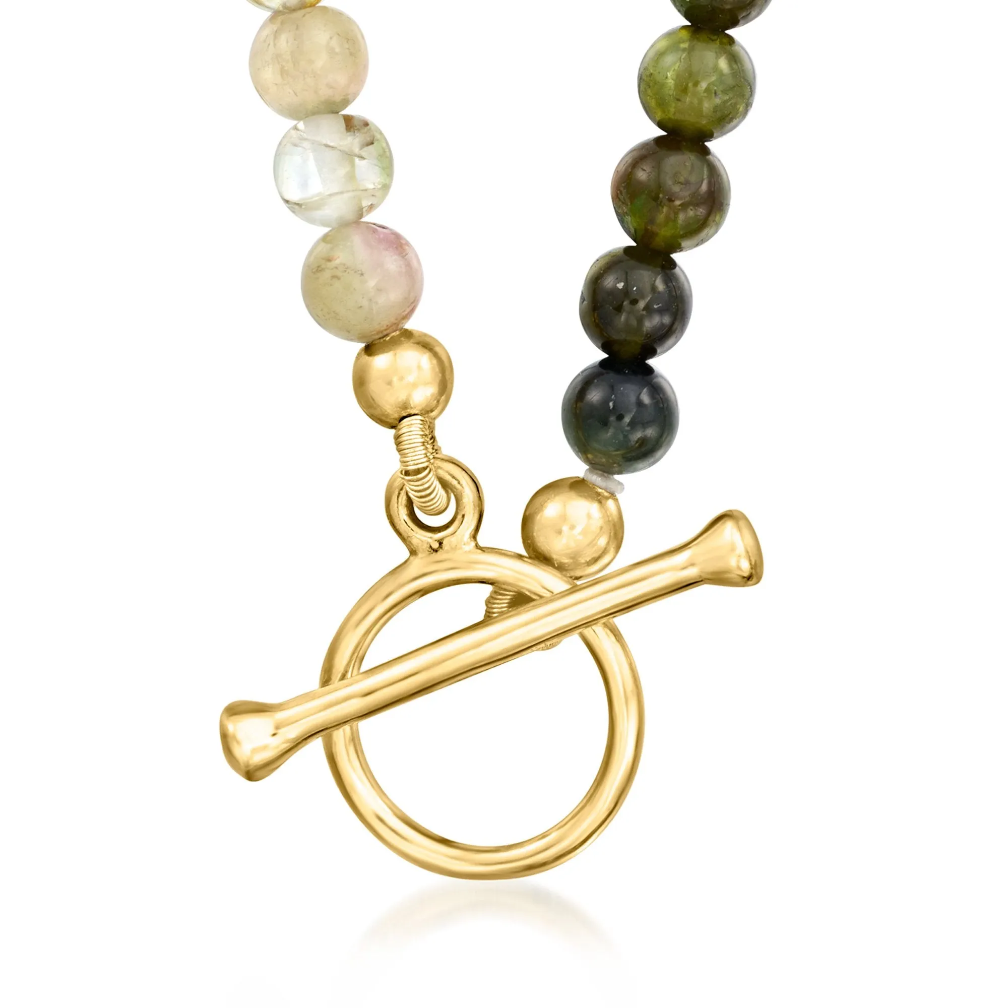 Ross-Simons Multicolored Tourmaline Bead Charm-Compatible Toggle Necklace in 18kt Gold Over Sterling