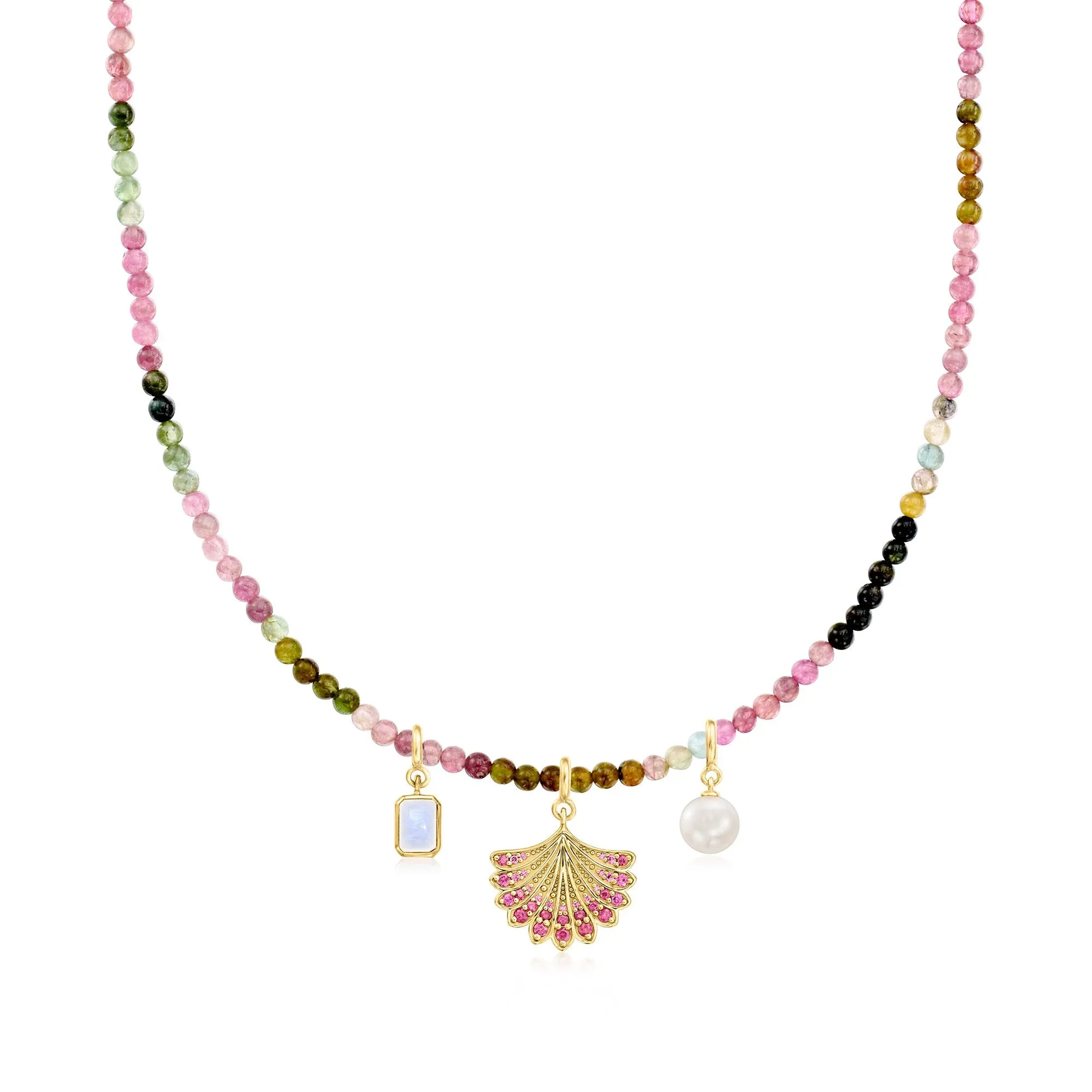 Ross-Simons Multicolored Tourmaline Bead Charm-Compatible Toggle Necklace in 18kt Gold Over Sterling