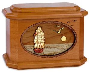 Sailing Ship Octagon Urn with 3D Inlay Wood Art