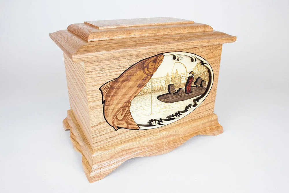 Salmon Boat Fishing Cremation Urn with Inlay Wood Art