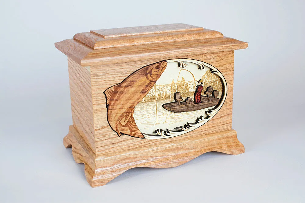 Salmon Boat Fishing Cremation Urn with Inlay Wood Art