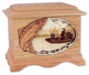 Salmon Boat Fishing Cremation Urn with Inlay Wood Art