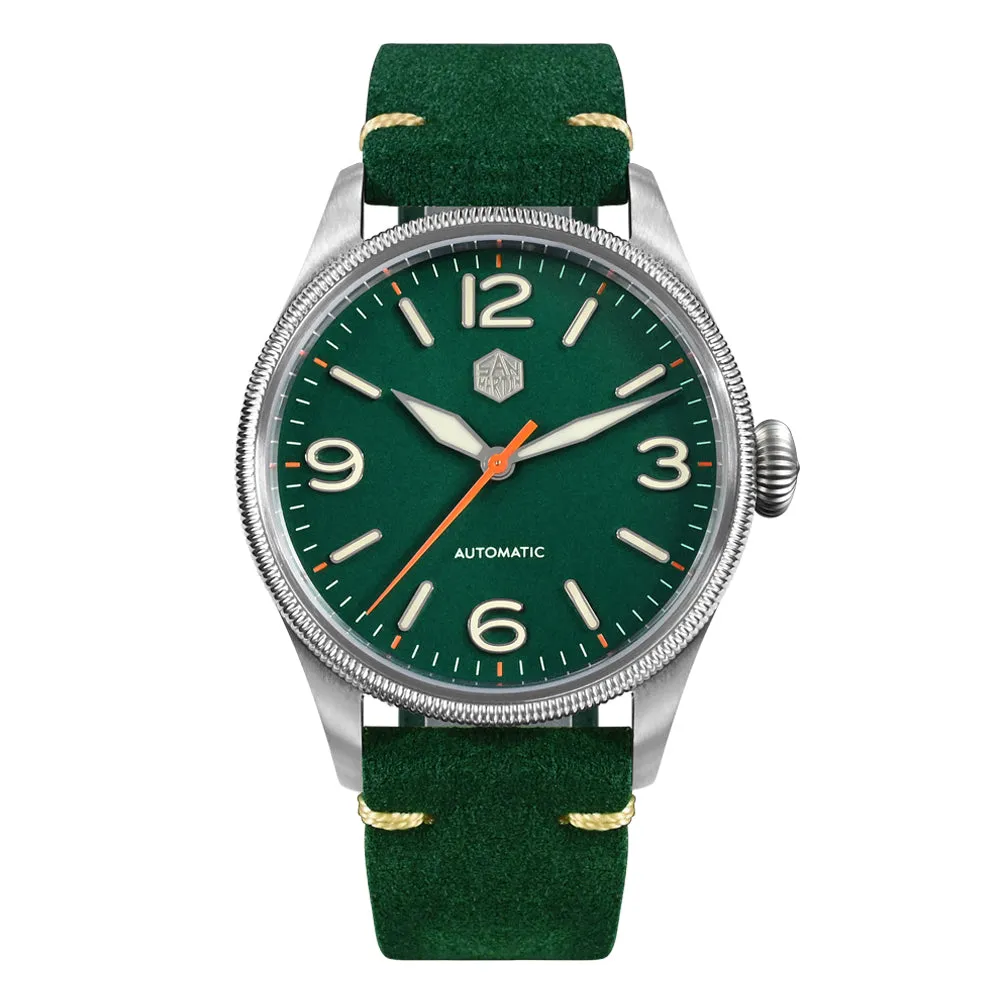 San Martin Carved Coin Bezel Retro Pilot Watch SN033