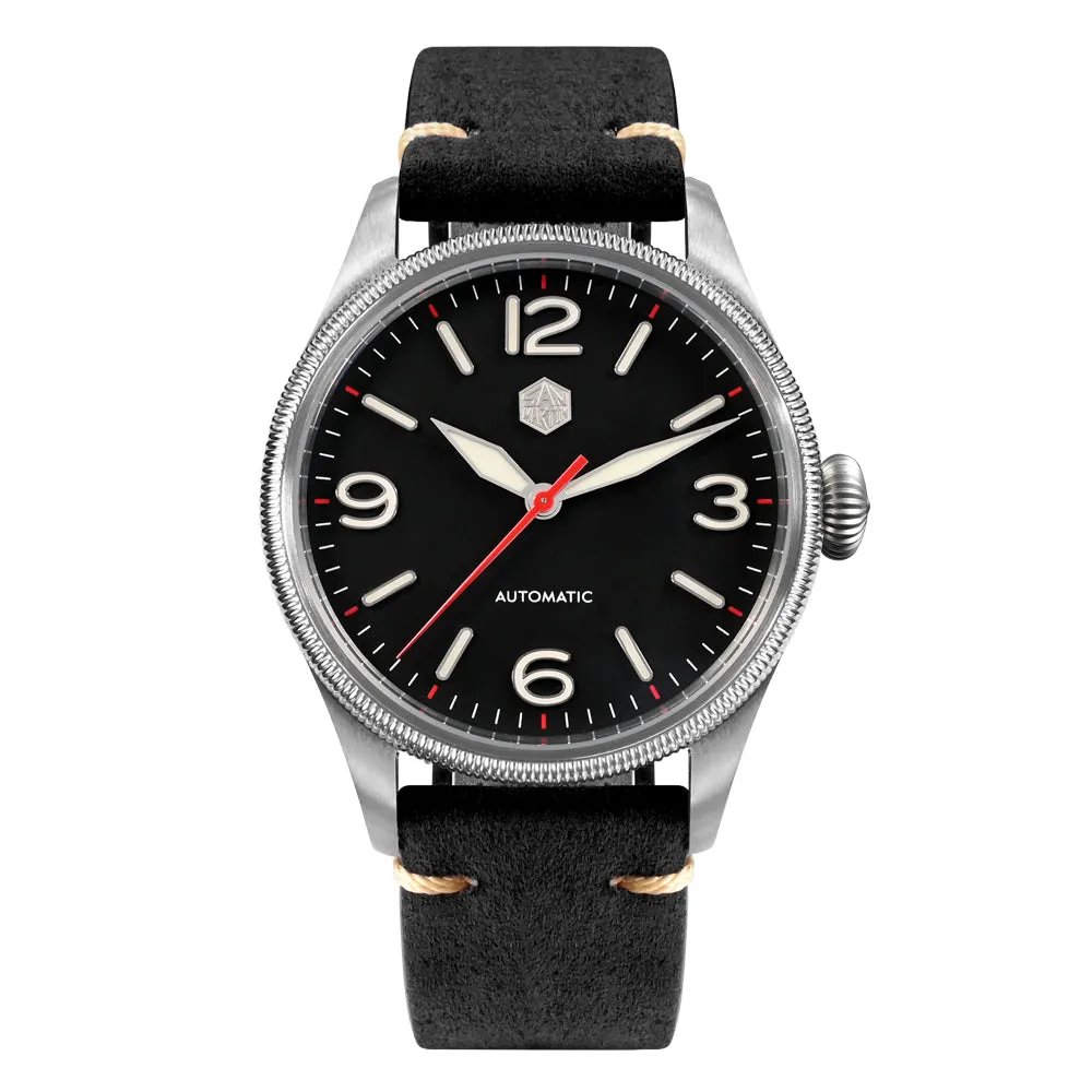 San Martin Carved Coin Bezel Retro Pilot Watch SN033