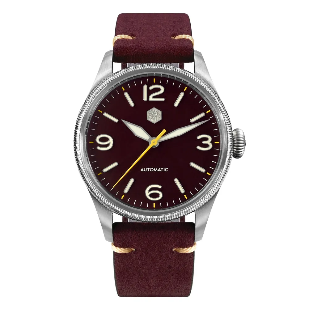 San Martin Carved Coin Bezel Retro Pilot Watch SN033