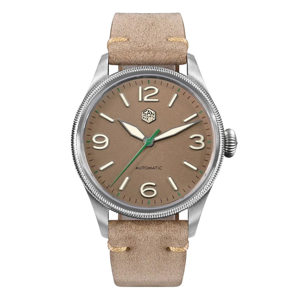 San Martin Carved Coin Bezel Retro Pilot Watch SN033