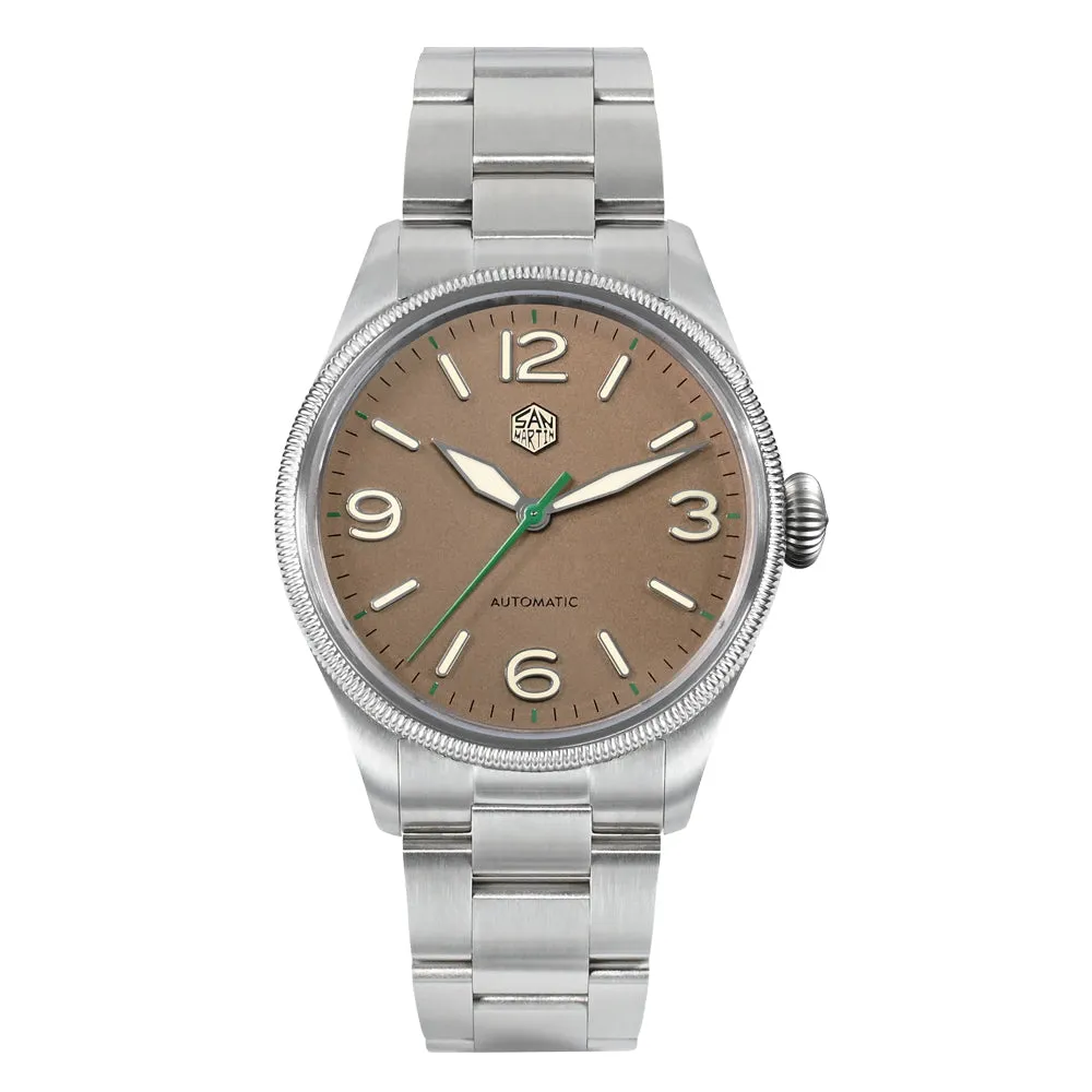 San Martin Carved Coin Bezel Retro Pilot Watch SN033