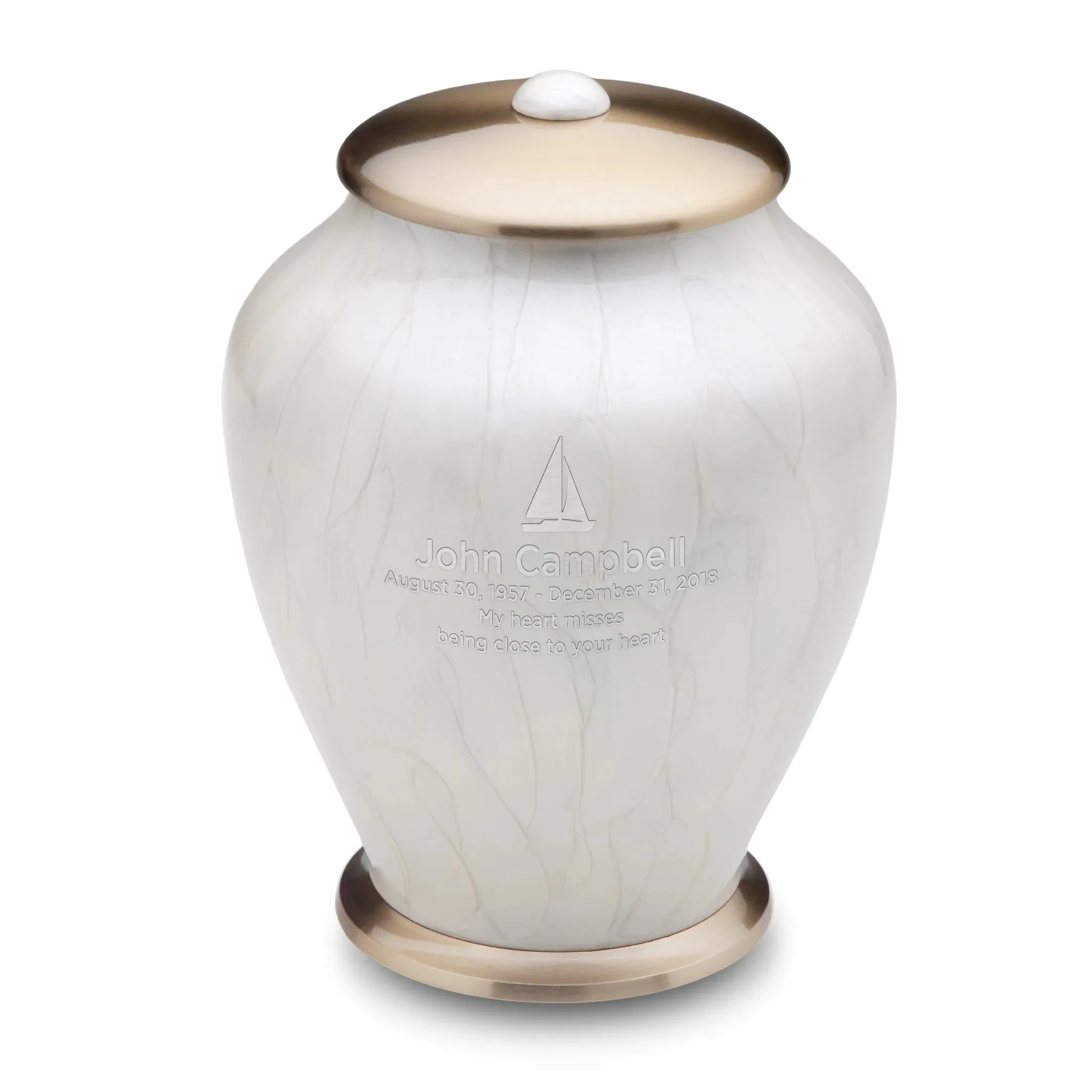 Simplicity Brass Cremation Urn in Pearl White