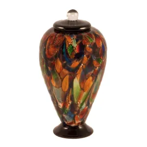 Small Hand Blown Glass Cremation Urn in Deco Autumn