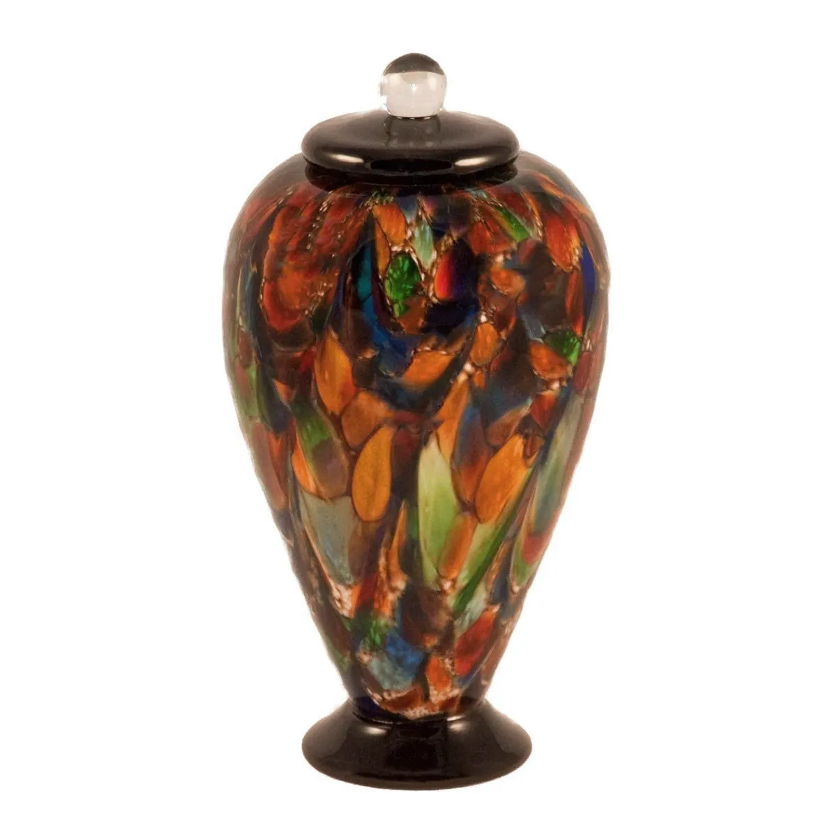 Small Hand Blown Glass Cremation Urn in Deco Autumn