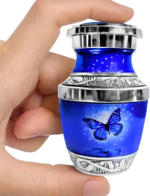Small Keepsake Urn for Human Ashes - Dark Blue Butterfly