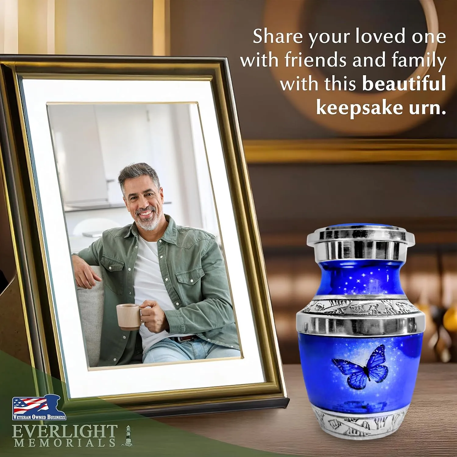Small Keepsake Urn for Human Ashes - Dark Blue Butterfly