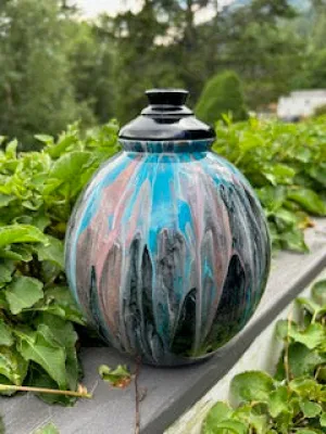 Small Painted Salvaged Birch Turned Urn 7