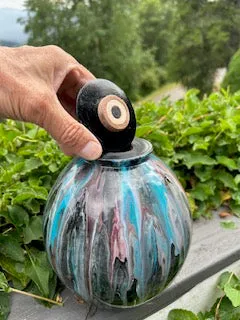 Small Painted Salvaged Birch Turned Urn 7