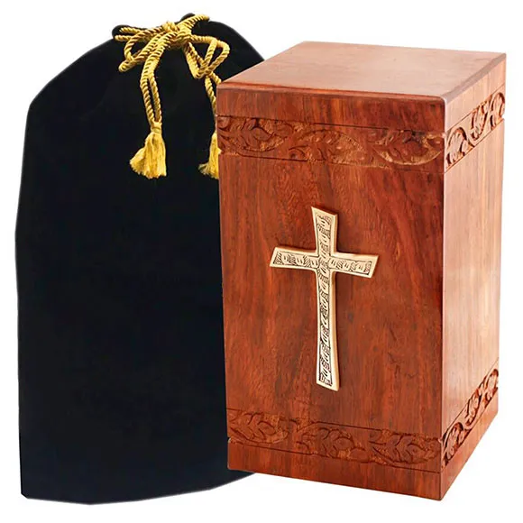 Solid Rosewood Wooden Urn with Applique