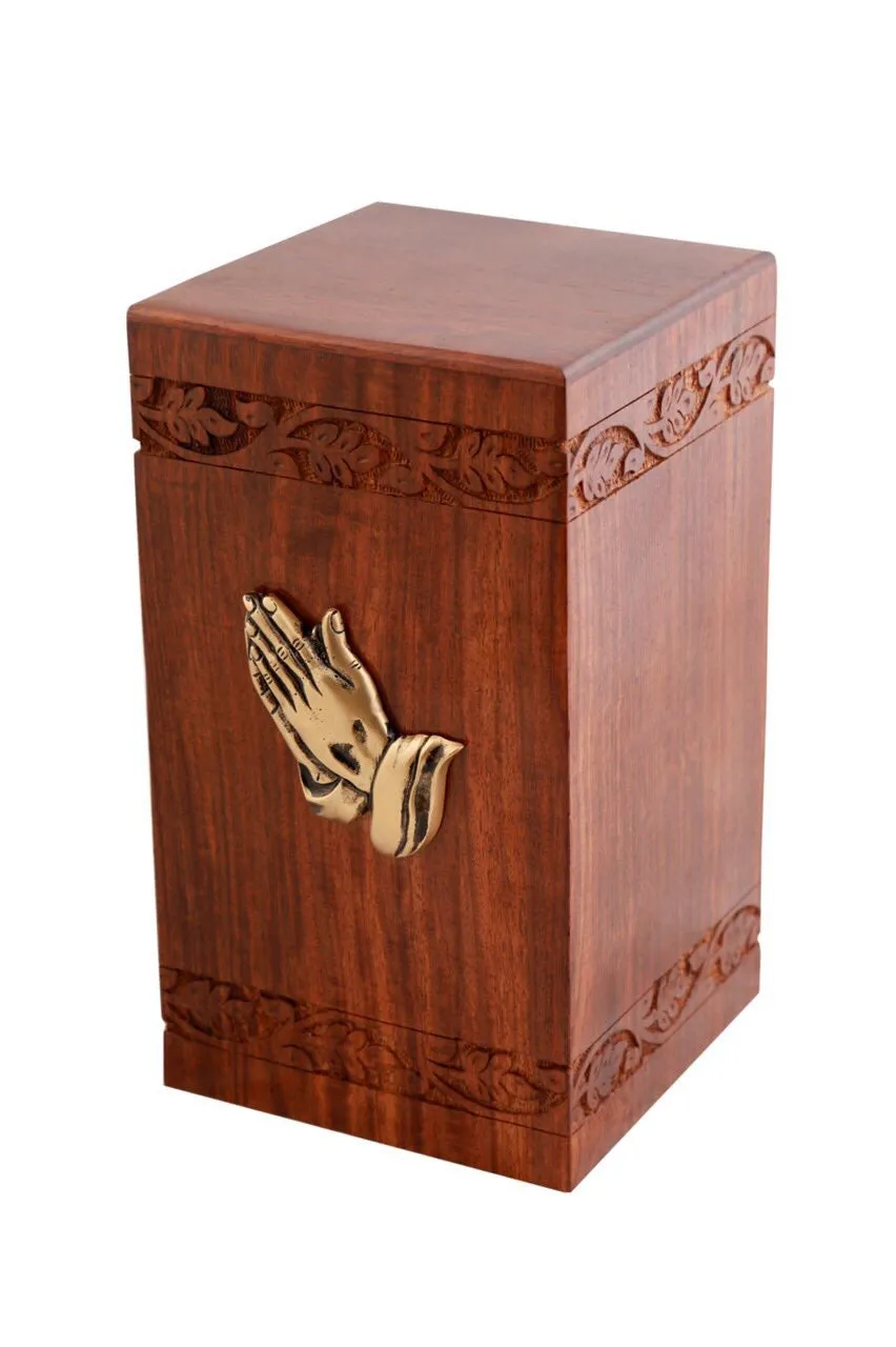 Solid Rosewood Wooden Urn with Applique