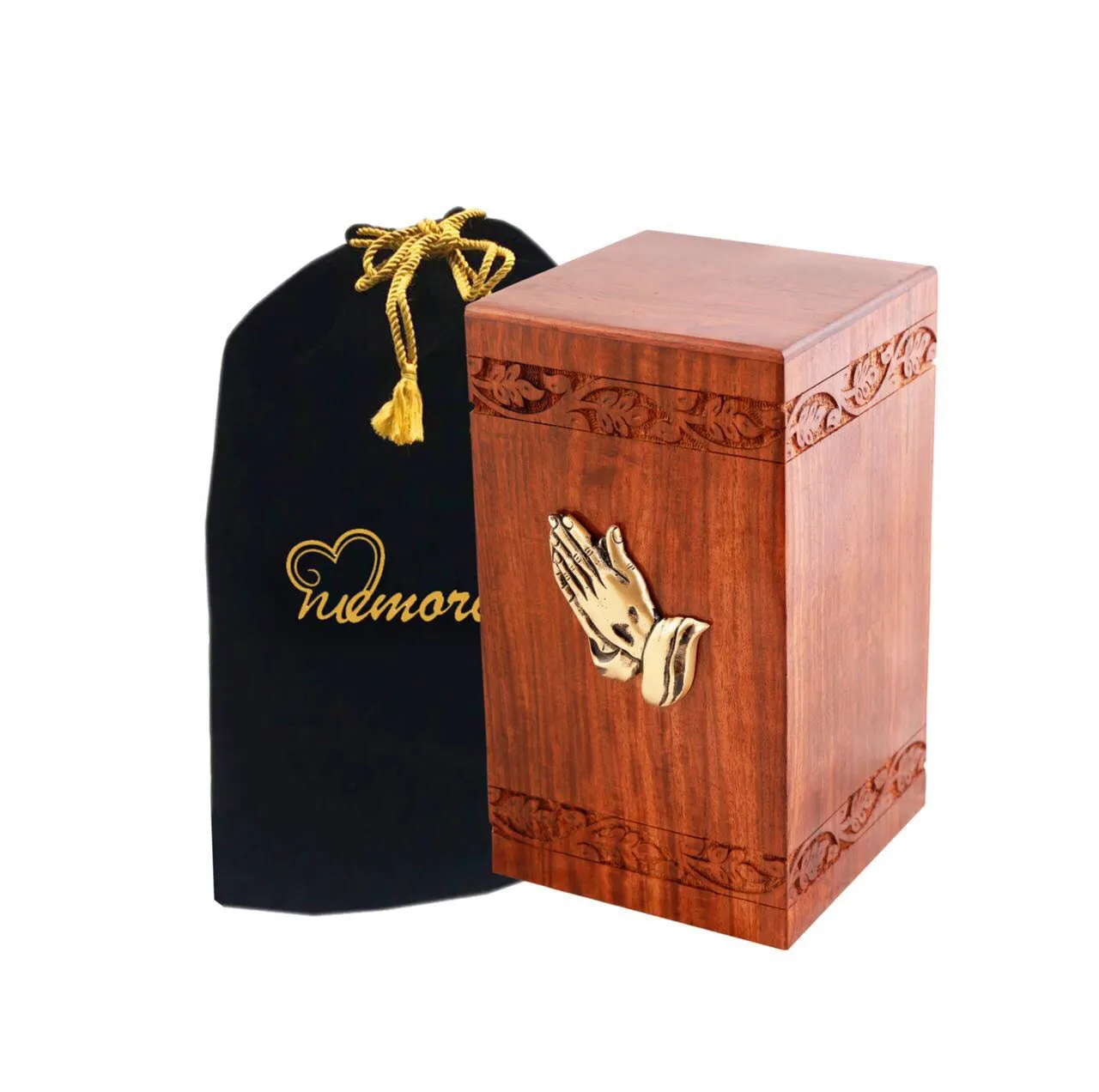 Solid Rosewood Wooden Urn with Applique