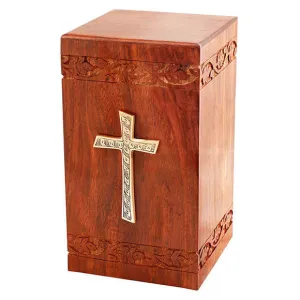 Solid Rosewood Wooden Urn with Applique