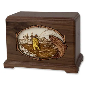 Stream Fishing Cremation Urn with Dimensional Wood Art