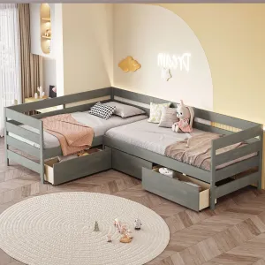 Streamdale Twin Size L-shaped Platform Bed with Three Storage Drawers