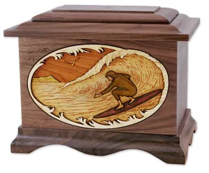 Surfing Home Wood Urn with Inlay Art Scene
