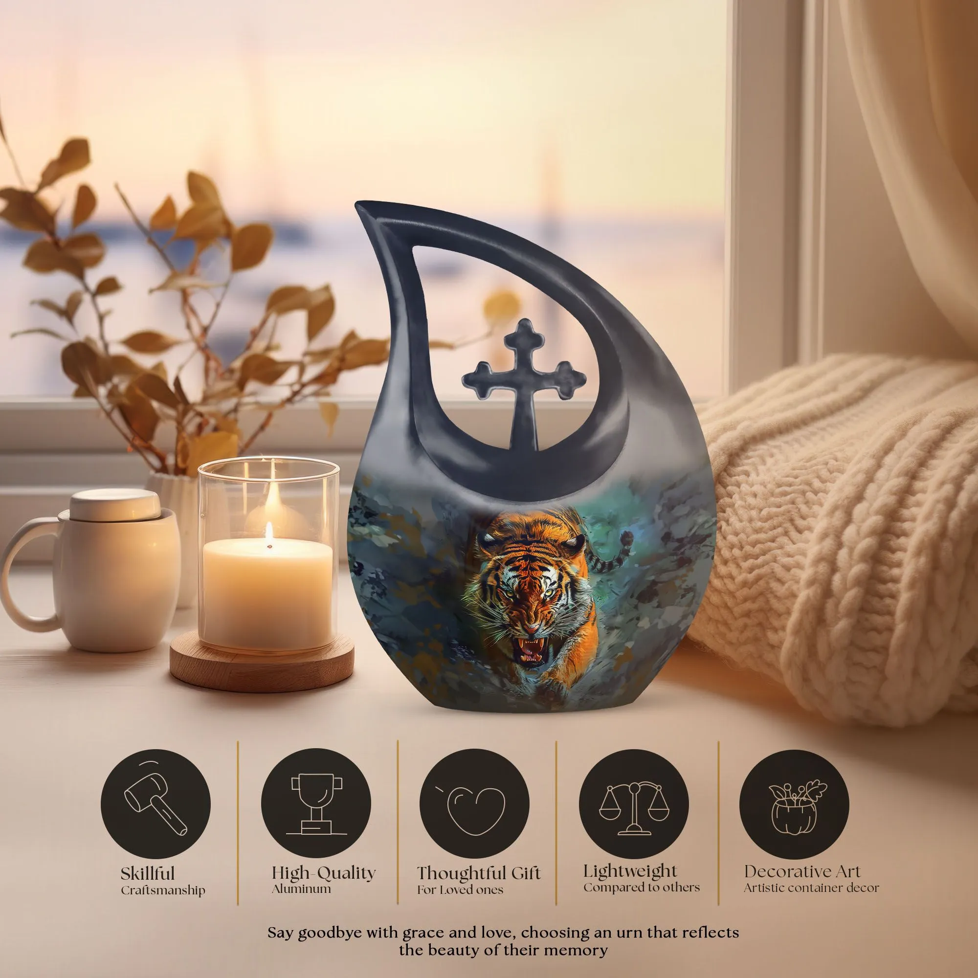 Tiger Tribute modern urn funeral urn for adults
