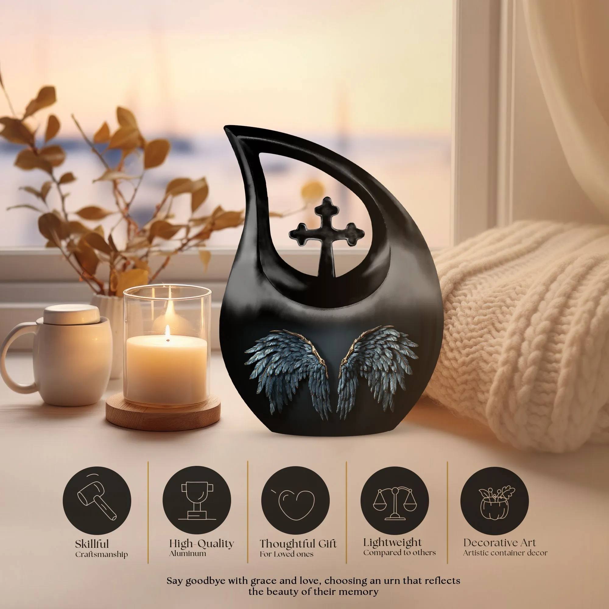 Wings Blue Eternal Rest Small Cremation Urn For Adult Human Ashes