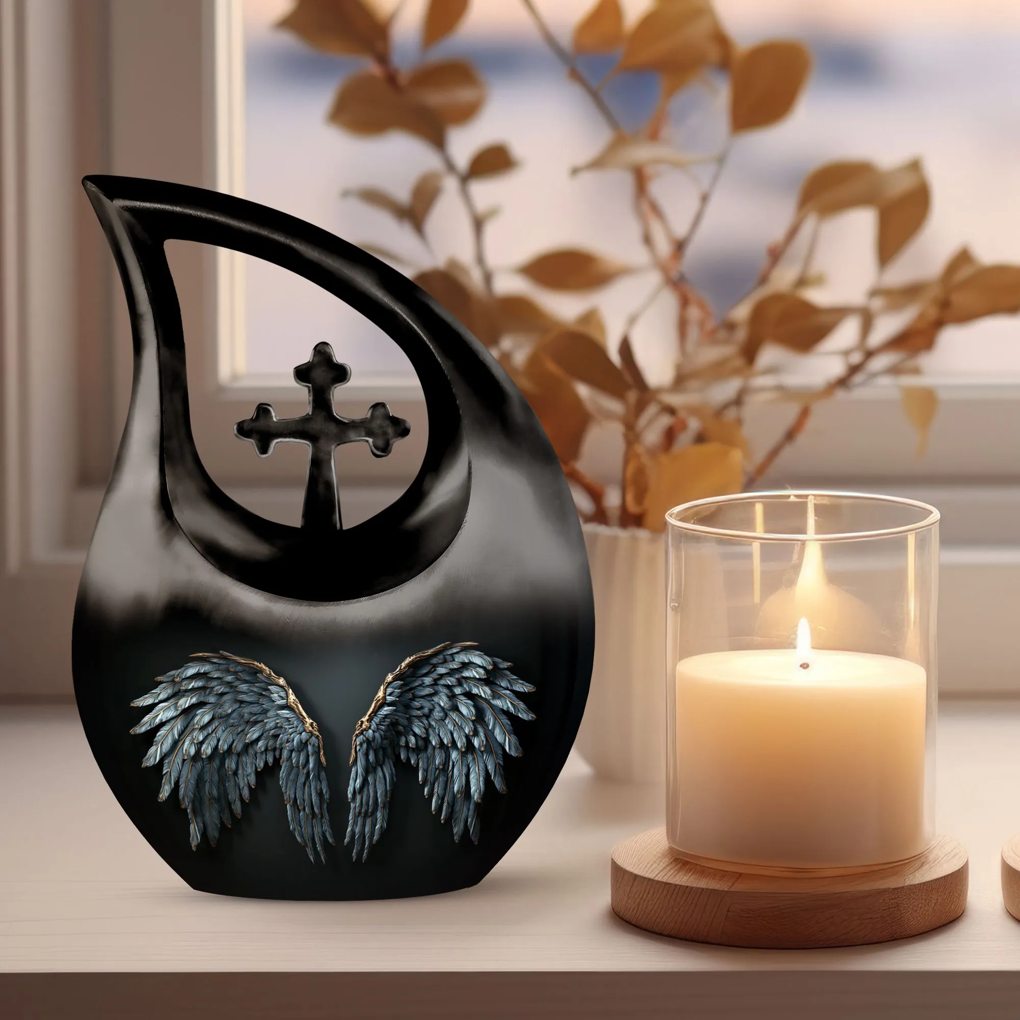 Wings Blue Eternal Rest Small Cremation Urn For Adult Human Ashes