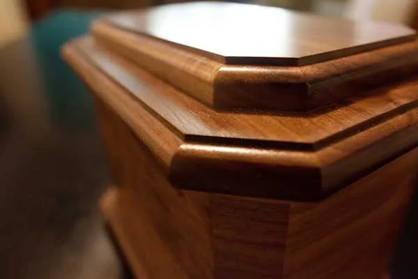 Wood Octagon Butterfly Cremation Urn with Dimensional Art Inlay