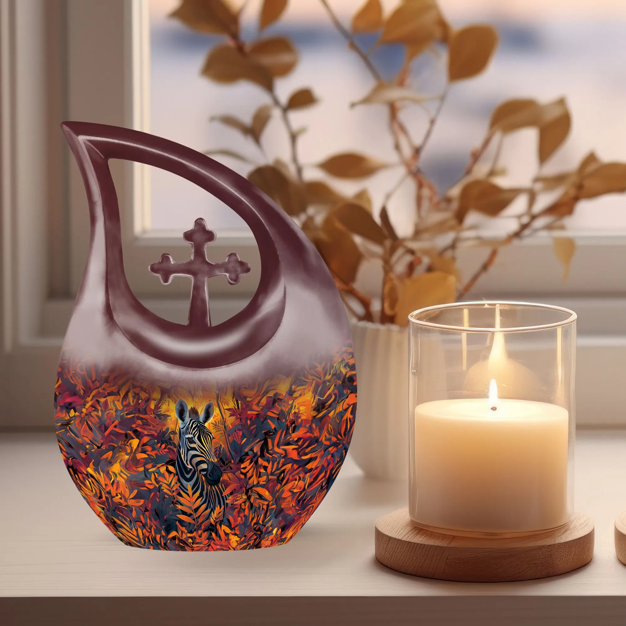 Zebra Urn Cross Drop Design - Tribute Cremation Memorial