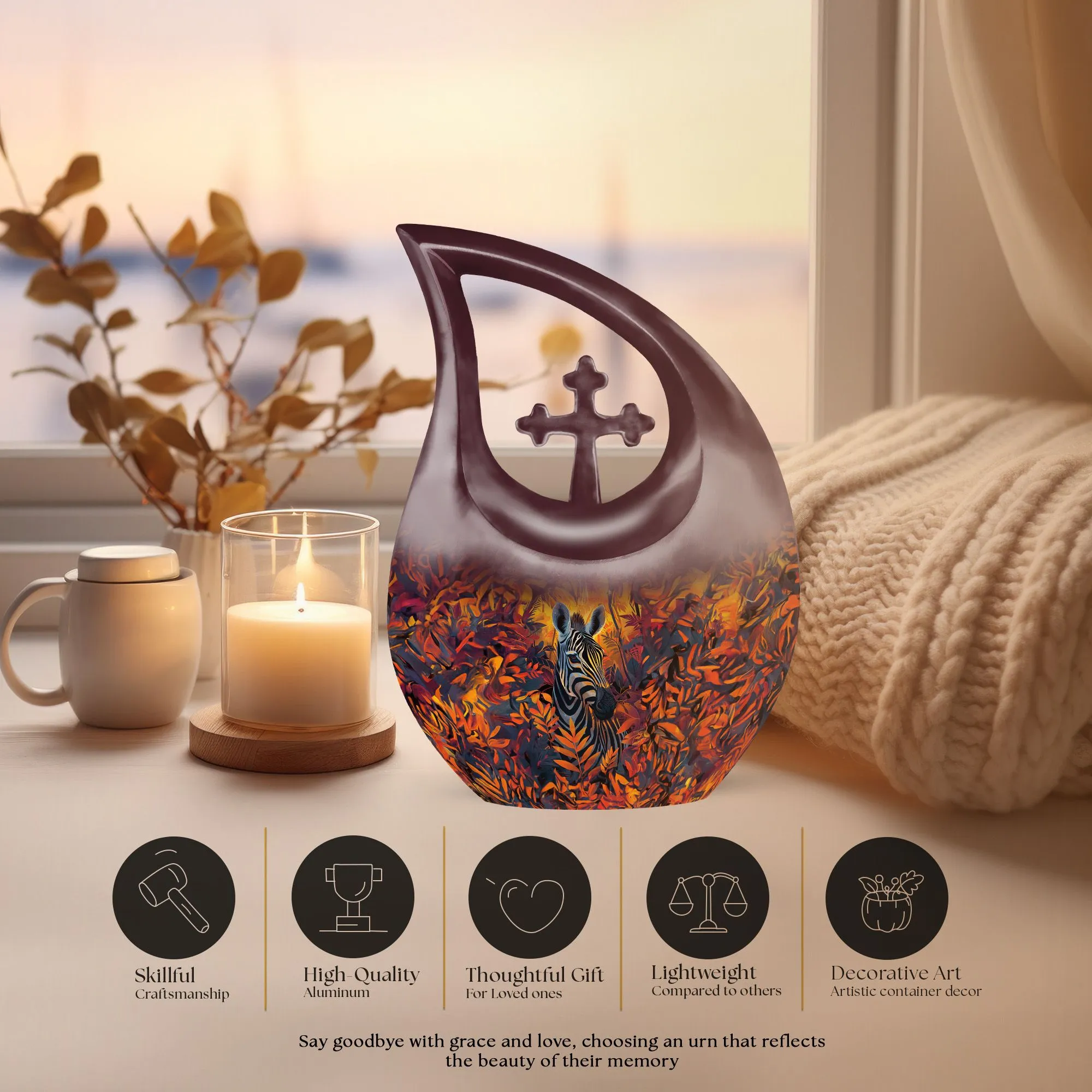 Zebra Urn Cross Drop Design - Tribute Cremation Memorial