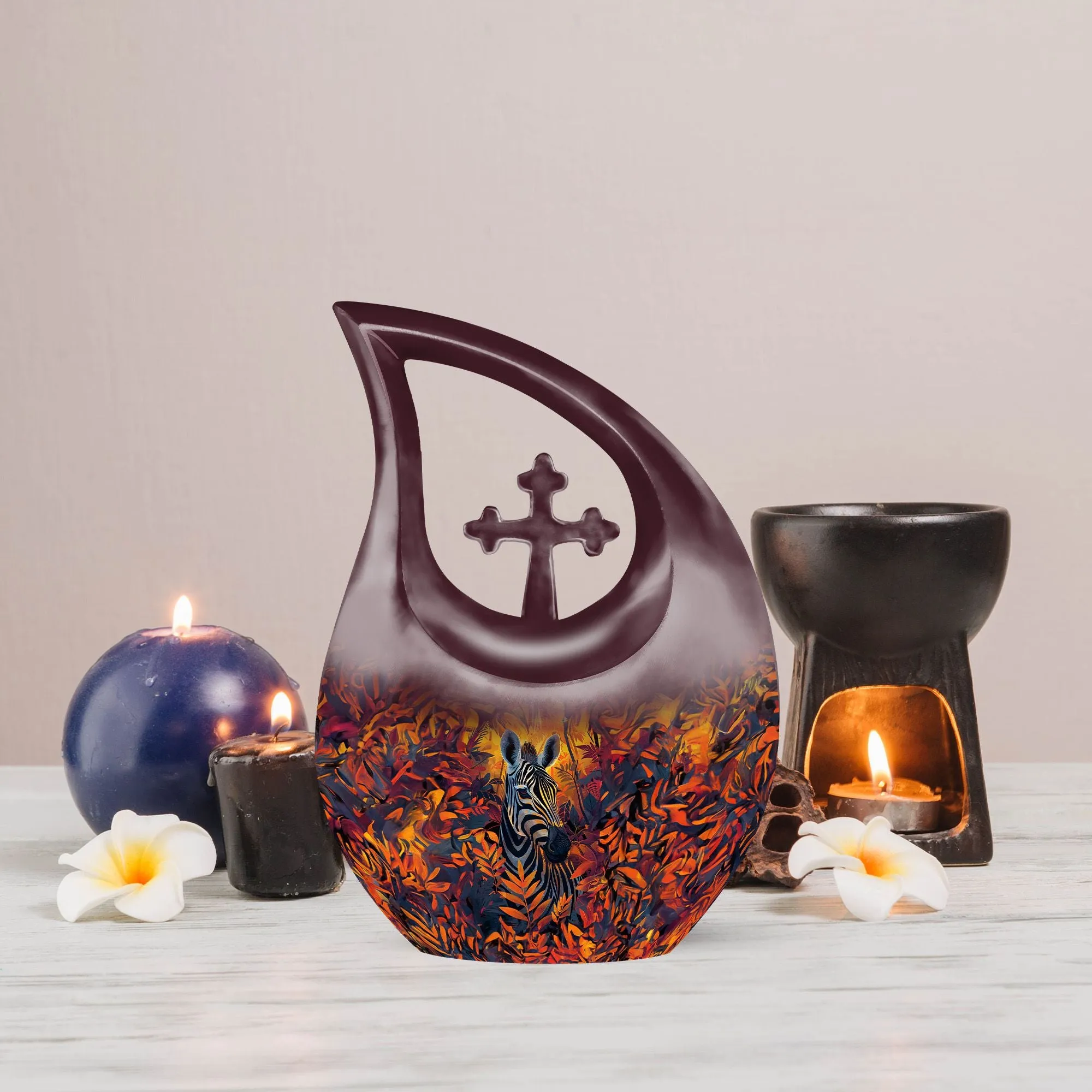 Zebra Urn Cross Drop Design - Tribute Cremation Memorial