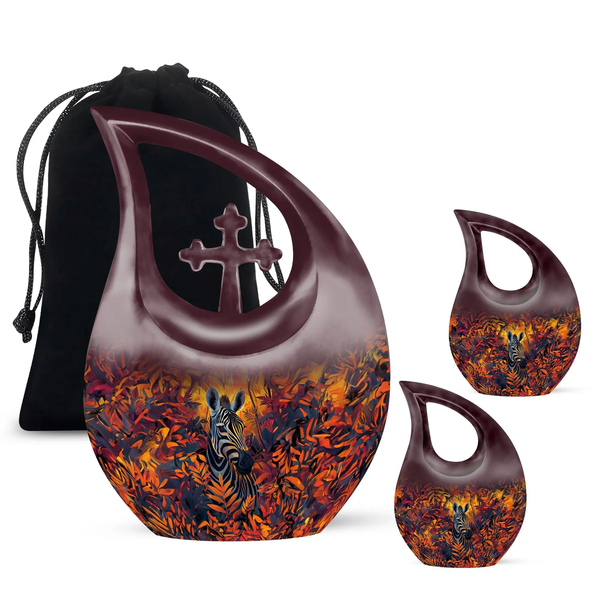 Zebra Urn Cross Drop Design - Tribute Cremation Memorial