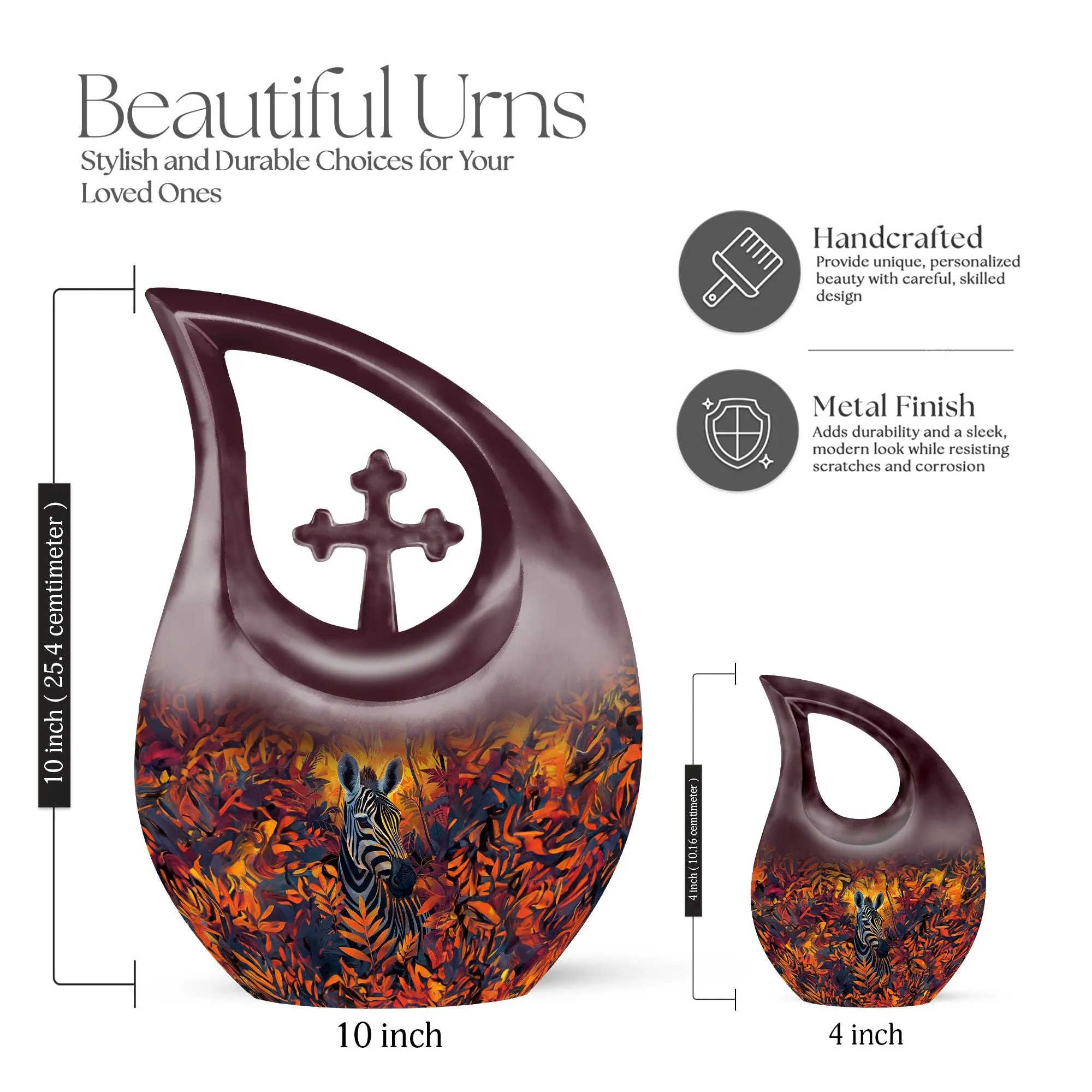Zebra Urn Cross Drop Design - Tribute Cremation Memorial