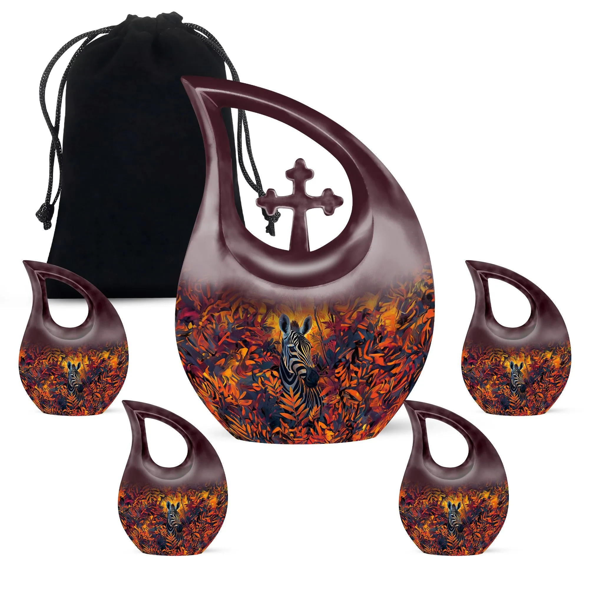 Zebra Urn Cross Drop Design - Tribute Cremation Memorial