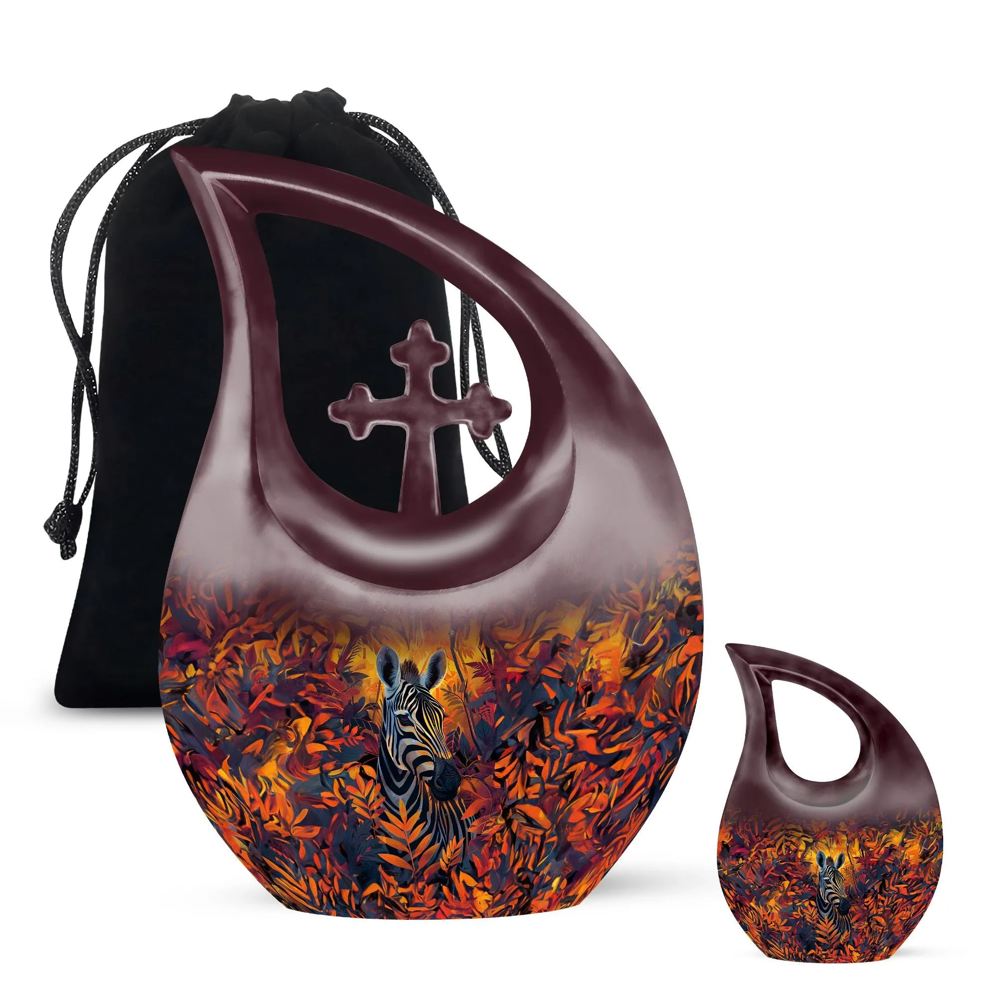 Zebra Urn Cross Drop Design - Tribute Cremation Memorial
