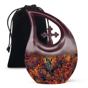 Zebra Urn Cross Drop Design - Tribute Cremation Memorial