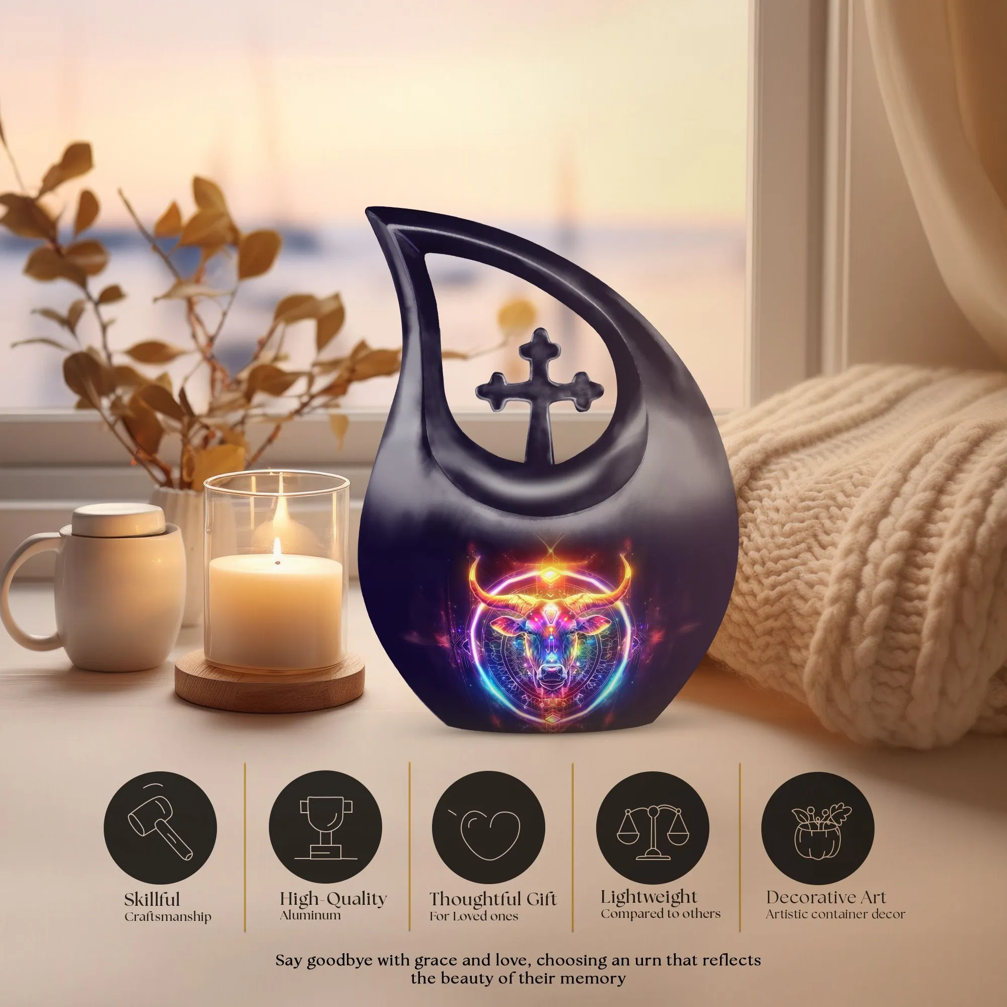 Zodiac Serenity Affordable Burial and Memorial Urn - A celestial